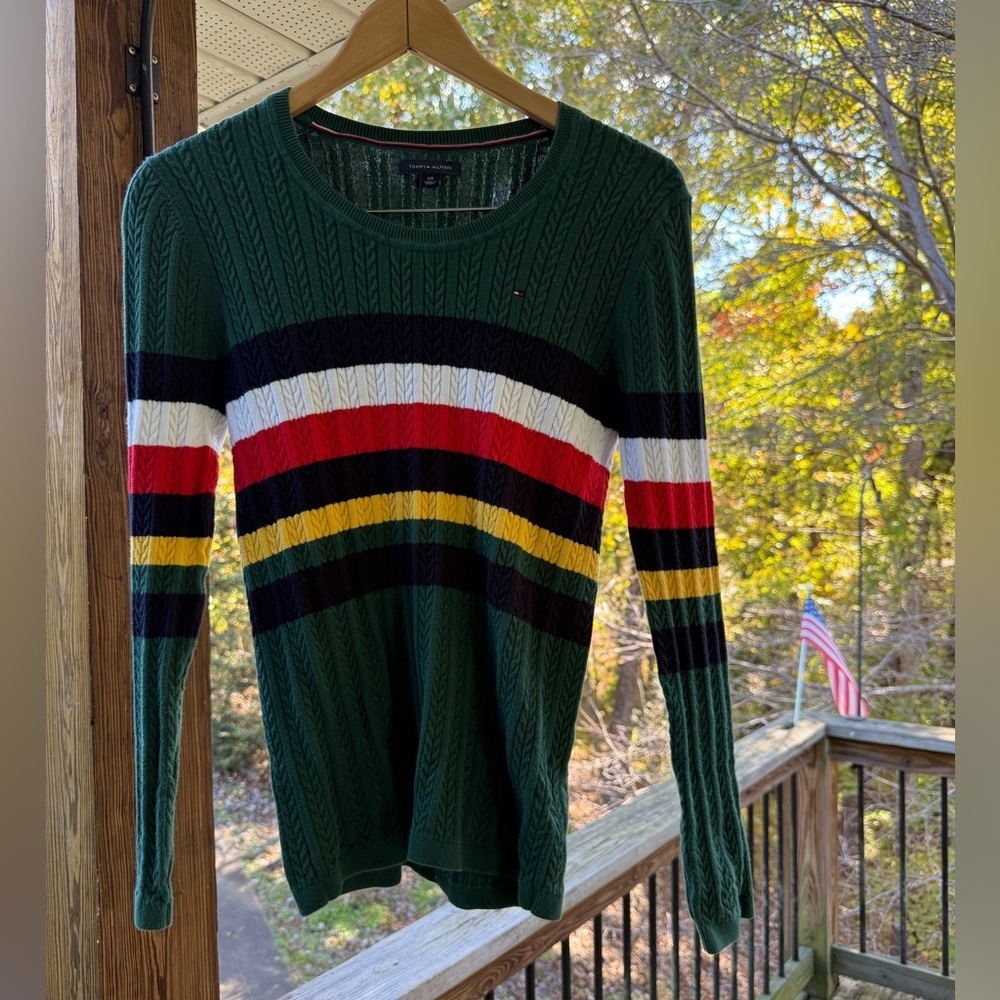 VTG Tommy Hilfiger Women's Multicolor Cable Knit Striped Ivy League Rugby Top